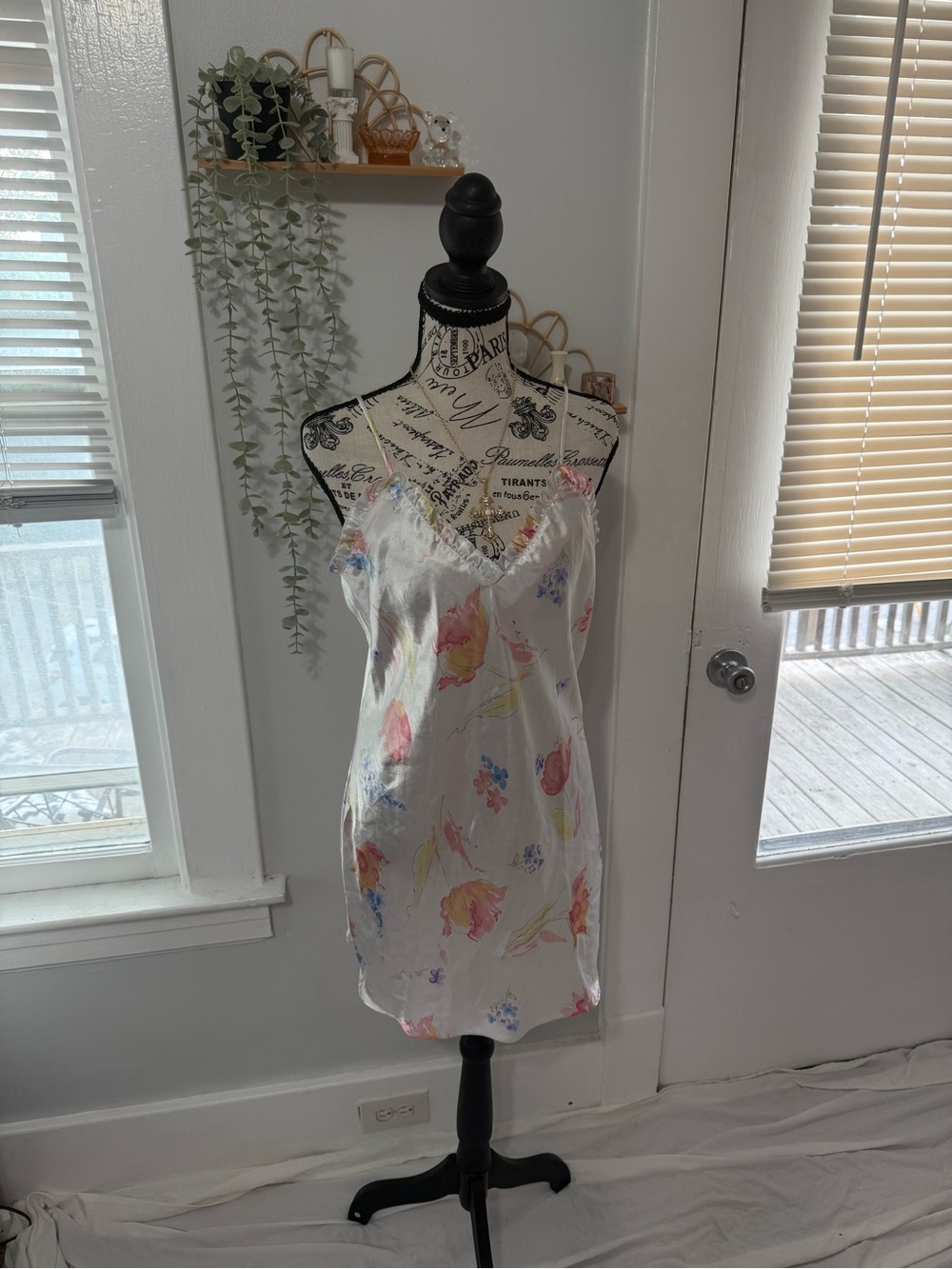 Morgan Taylor White Floral Mini Slip Dress with Pink and Yellow Accents